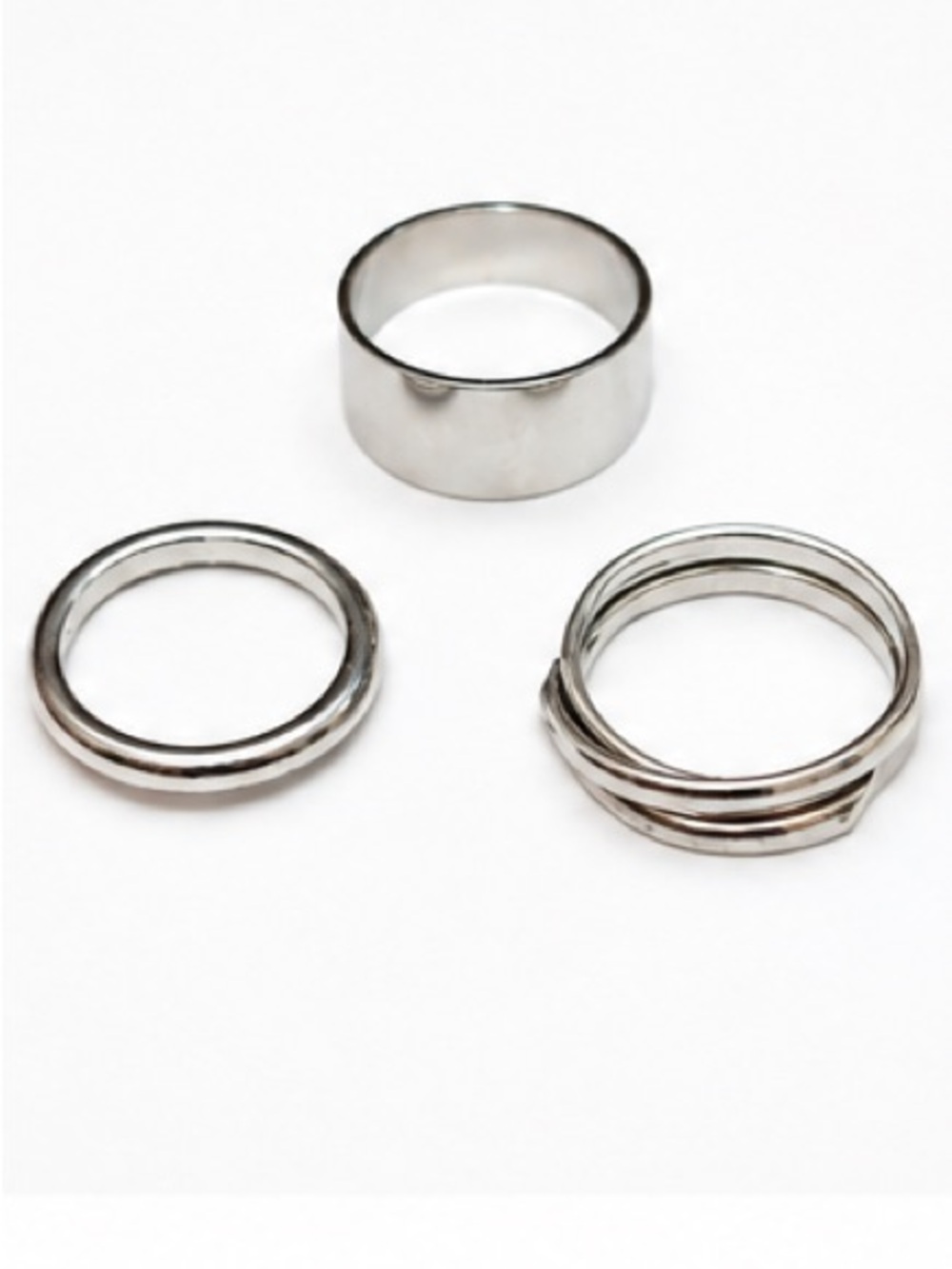NEW - Set of 3 Silver Stacking Rings – Wide, Classic & Wrap Bands – Size 5